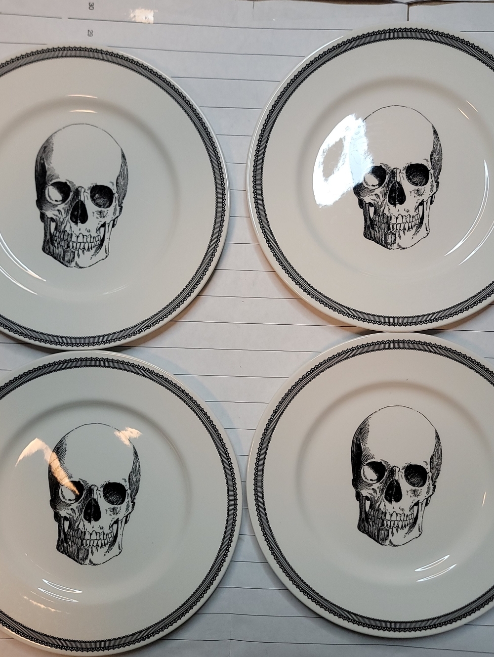 Lot Of 4 Royal Stafford Made in England Pottery Skull Halloween 11" Dinner Plate